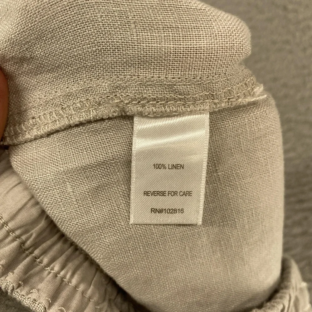 Garnet‎ Hill Linen Cargo Pants Womens Medium Gray Elastic Waist Travel Summer